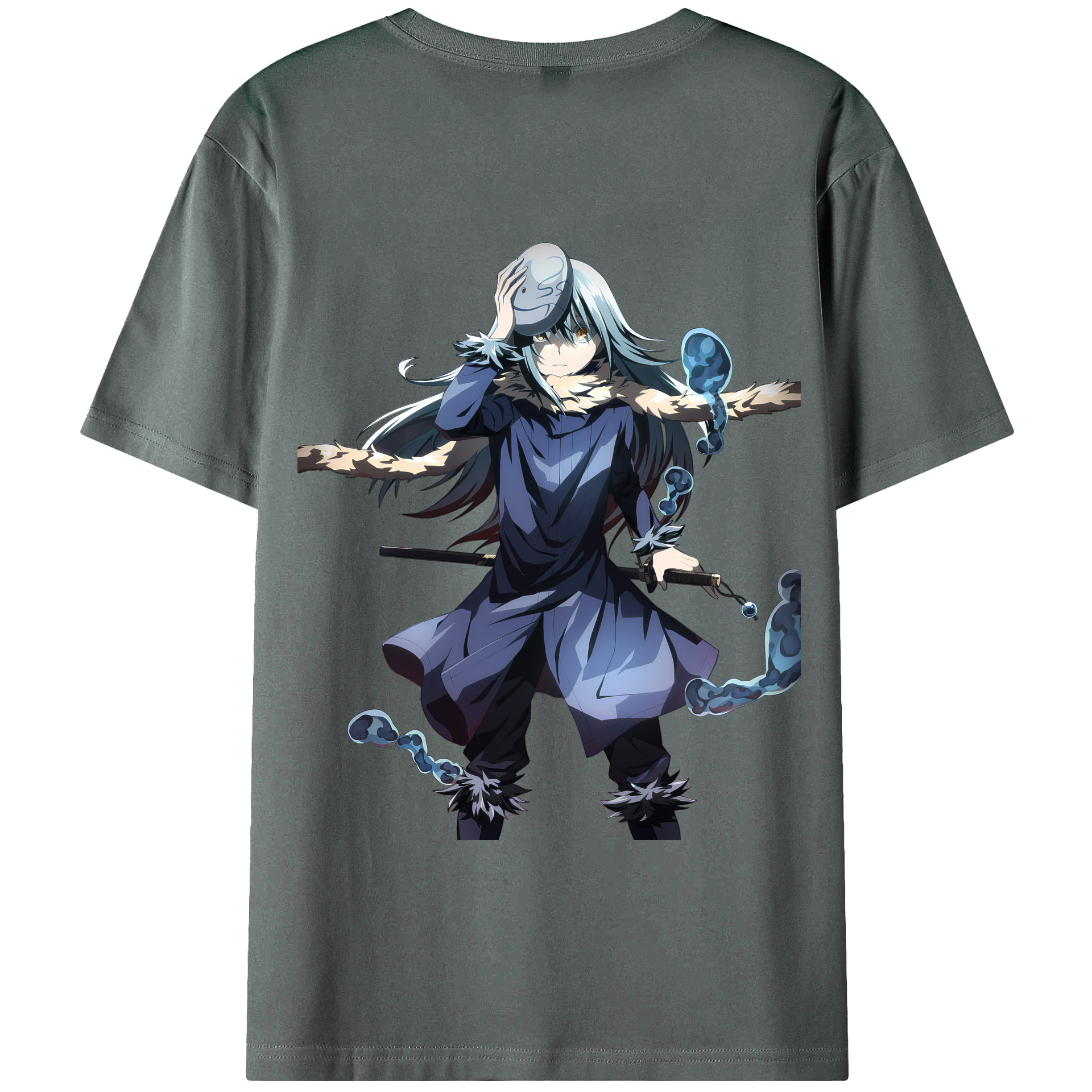 （画像用） 転スラ Regarding Reincarnated to Slime 綿100％ メンズ半袖Tシャツ（バックプリント） 通気性